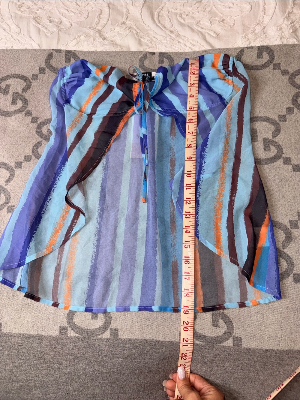 NWT Tiger Mist Striped Strapless Tie-Front Crop Top - Blue Multicolor - Picture 7 of 8